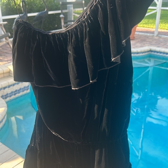 NWT Joie Kolda Velvet Black One Shoulder Ruffle Mini Dress sz XS Luxe - Picture 16 of 17